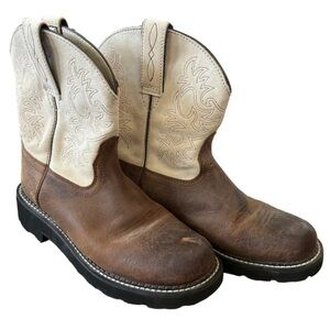 Ariat Fatbaby Women's Western Boots, White / Brown, Sz 9.5